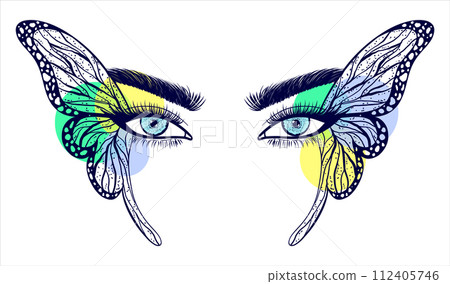 Female eyes decorated with butterfly wings. Female eyes decorated with butterfly wings. 112405746