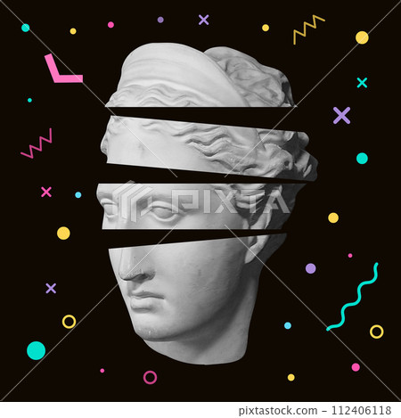Portrait of a venera in memphis style with abstract shapes compositions. Vector illustration Portrait of a venera in memphis style with abstract shapes compositions. Vector illustration 112406118