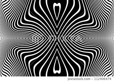 Abstract Symmetrical Wavy Lines Black and White Pattern. Vector Art. 112406474