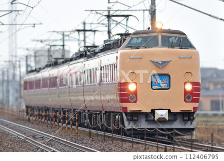 Hokuriku Main Line Mikawa-Kaga Kasama JR West 485 series A01 formation (Kyoto) Raicho 112406795