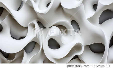 AI-generated content. Abstract Organic White Wall Sculpture in Close-Up View 112406904