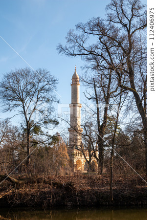 Historical minaret in a park, Lednice, Czechia 112406975