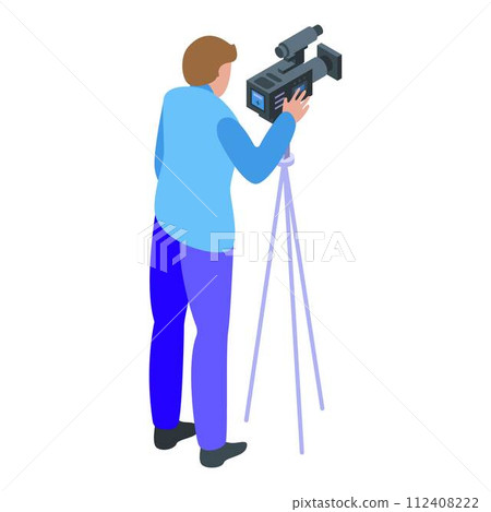 Reportage street video cameraman icon. Isometric of reportage street video cameraman vector icon for web design isolated on white background Reportage street video cameraman icon. Isometric of reportage street video cameraman vector icon for web design isolated on white background 112408222