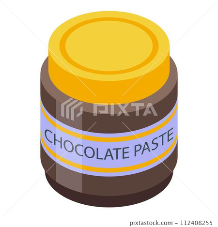 Chocolate paste glass jar icon. Isometric of chocolate paste glass jar vector icon for web design isolated on white background 112408255