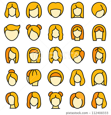 Wig icons set. Outline set of wig vector icons thin line color flat on white 112408333