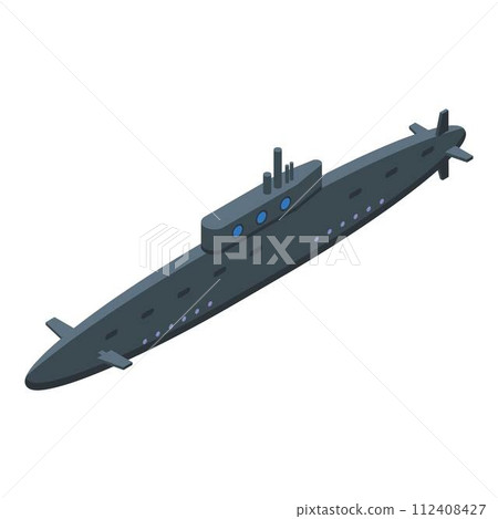 Military submarine icon. Isometric of military submarine vector icon for web design isolated on white background 112408427