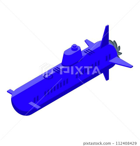 Blue aqua submarine icon. Isometric of blue aqua submarine vector icon for web design isolated on white background 112408429
