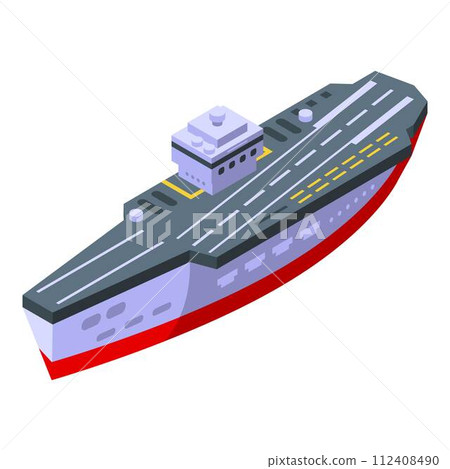 Aircraft carrier ship icon. Isometric of aircraft carrier ship vector icon for web design isolated on white background 112408490