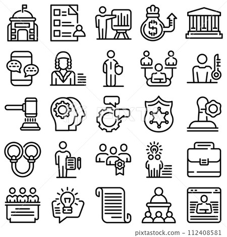 Authority icons set. Outline set of authority vector icons for web design isolated on white background 112408581