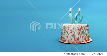 Birthday bento cake. 10th birth day, 10 number candle. Banner background, copy space for text 112408690