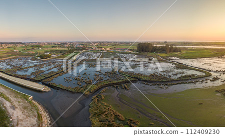 Aerial View of Ribeira do Gago at sunset Aerial View of Ribeira do Gago at sunset 112409230