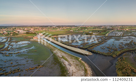Aerial View of Ribeira do Gago at sunset 112409231