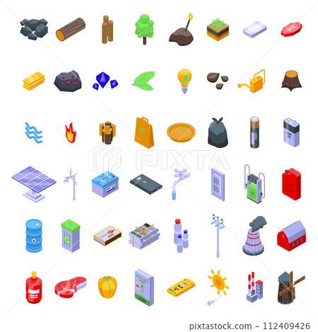 Natural resources icons set. Isometric set of natural resources vector icons for web design isolated on white background 112409426