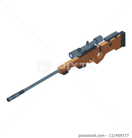 Sniper gun icon. Isometric of sniper gun vector icon for web design isolated on white background Sniper gun icon. Isometric of sniper gun vector icon for web design isolated on white background 112409577