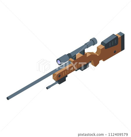 Sniper weapon icon. Isometric of sniper weapon vector icon for web design isolated on white background Sniper weapon icon. Isometric of sniper weapon vector icon for web design isolated on white background 112409579