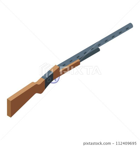 Hunter gun icon. Isometric of hunter gun vector icon for web design isolated on white background Hunter gun icon. Isometric of hunter gun vector icon for web design isolated on white background 112409695