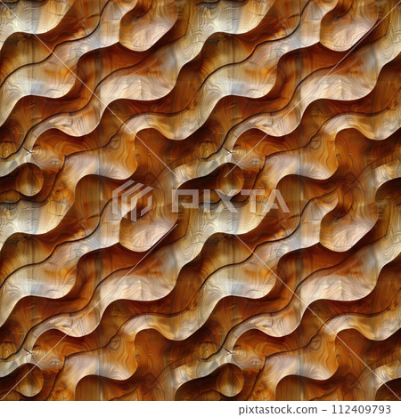 seamless background, abstract wave pattern carved on a wooden surface 112409793