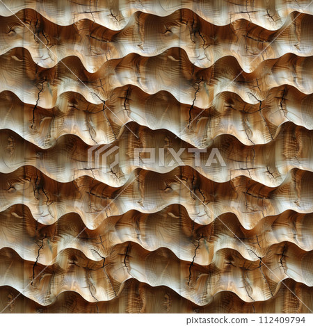 seamless background, abstract wave pattern carved on a wooden surface 112409794