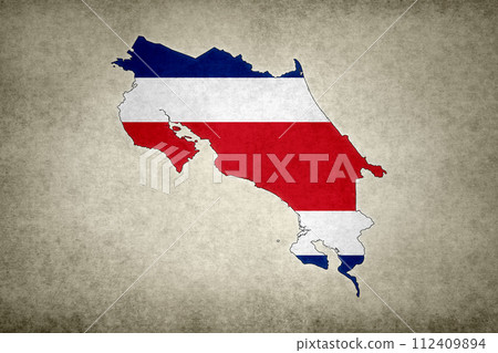 Map of Costa Rica with its flag printed on an old paper 112409894