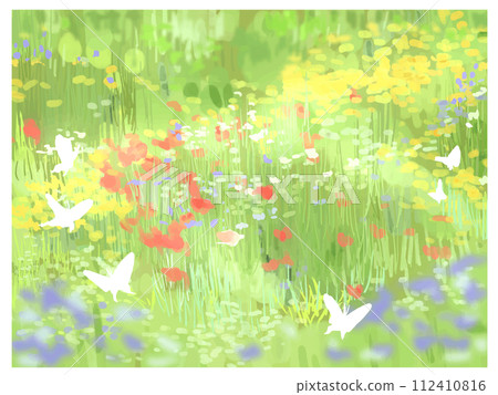 white butterfly and flower field 112410816