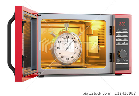 Microwave oven with stopwatch inside, 3D rendering 112410998