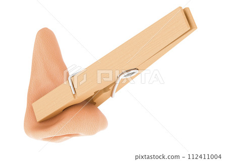 Nose with clothespin. Runny nose, combating stench, loss of smell concept. 3D rendering 112411004