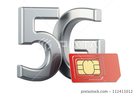 5G with sim card, 3D rendering 112411012