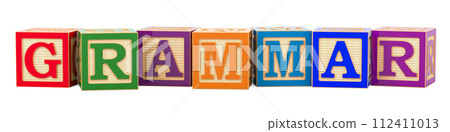 Grammar inscription from wooden blocks. 3D rendering 112411013