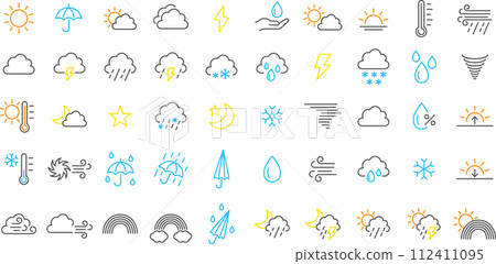 Color weather line drawing illustration set 112411095