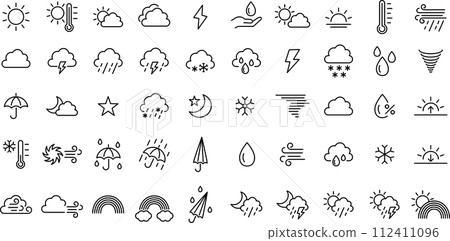 Monochrome weather line drawing illustration set 112411096