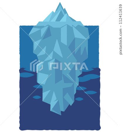 Illustration of the tip of an iceberg on the ocean surface and a large part of an iceberg in the deep ocean Illustration of the tip of an iceberg on the ocean surface and a large part of an iceberg in the deep ocean 112411639