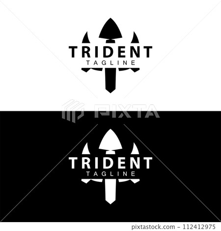 Trident logo design spear weapon vector sea king poseidon neptune symbol template 112412975