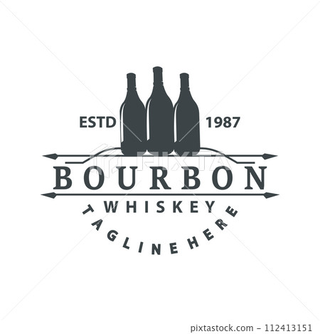 Whiskey Logo Design Old Drink Bottle Simple Style Retro Vintage Bar Restaurant Templet Illustration 112413151