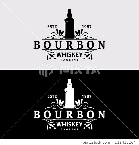 Whiskey Logo Design Old Drink Bottle Simple Style Retro Vintage Bar Restaurant Templet Illustration Whiskey Logo Design Old Drink Bottle Simple Style Retro Vintage Bar Restaurant Templet Illustration 112413164