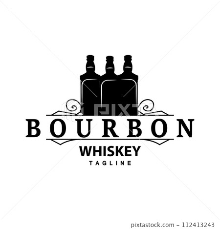 Whiskey Logo Design Old Drink Bottle Simple Style Retro Vintage Bar Restaurant Templet Illustration Whiskey Logo Design Old Drink Bottle Simple Style Retro Vintage Bar Restaurant Templet Illustration 112413243