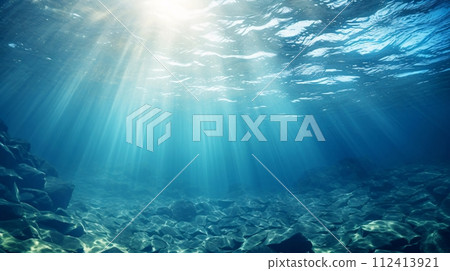 Sunlight shining into the water, background with blank space and copy space Sunlight shining into the water, background with blank space and copy space 112413921