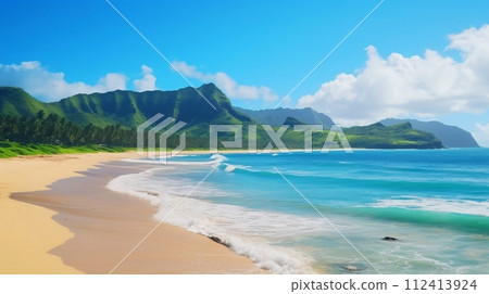 藍色的海與沙灘，熱帶海灘自然背景 112413924