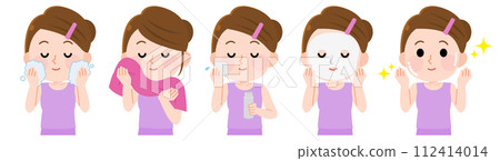 女孩做皮膚護理分類套裝插畫 112414014