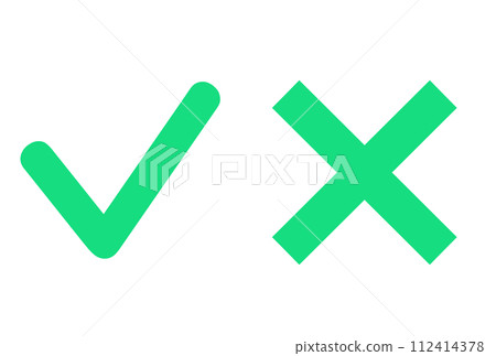 Simple green check mark and cross mark 112414378