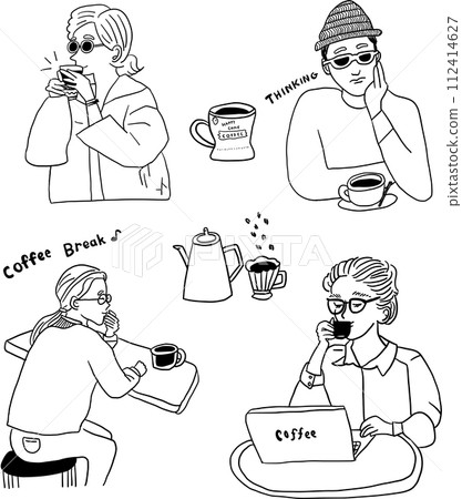 Illustration of various people drinking coffee Illustration of various people drinking coffee 112414627