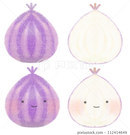 Cute purple onion illustration with face cross section set 112414649