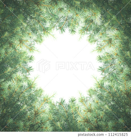 Christmas background with fir branches. Christmas border, pine, evergreen frame. Holiday.  garland 112415825