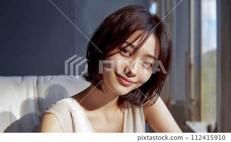 portrait of a beautiful Asian young woman with natural short hair portrait of a beautiful Asian young woman with natural short hair 112415910