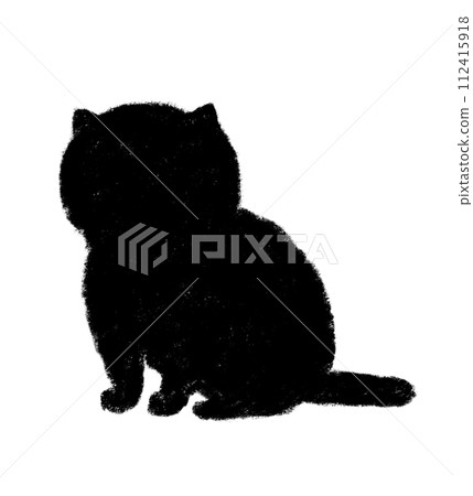 Silhouette of a cat sitting sideways Crayon touch Silhouette of a cat sitting sideways Crayon touch 112415918