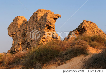Ruins of ancient city of Biblical Ashkelon in Israel. 112415941