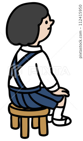 坐在椅子上的女學生的向量圖 112415950