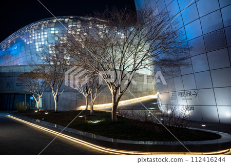 Dongdaemun Design Plaza landmark in Seoul, South Korea, futuristic building designed by architect Zaha Hadid Dongdaemun Design Plaza landmark in Seoul, South Korea, futuristic building designed by architect Zaha Hadid 112416244