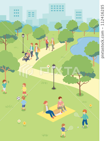 新鮮綠色公園裡的人們的插圖 新鮮綠色公園裡的人們的插圖 112416285