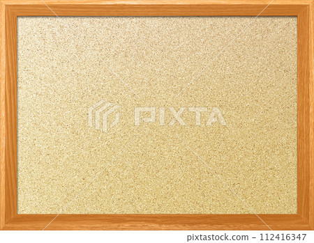 Background image of a fine corkboard with an orange border in a wooden frame 112416347