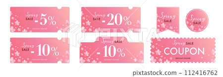 Cherry blossom and pink gradation coupon vector icon set 2 that can be used for spring sales 112416762